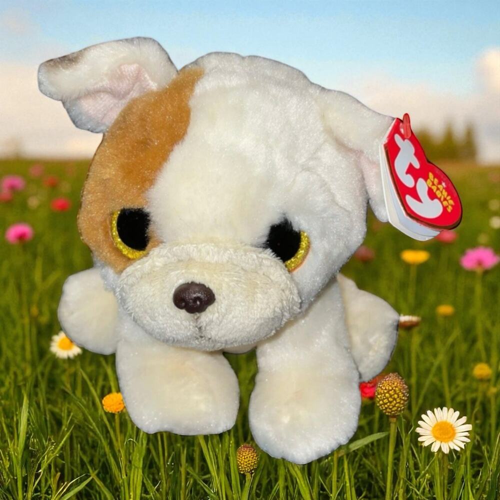 Ty Beanie Babies Houghie Pug Dog Plush Stuffed Animal NWT Gold Glitter Eyes 6"